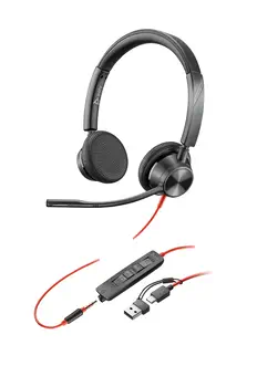 Avantages Micro-casque Poly Blackwire 3325 stéréo USB-C + connexion 3,5 mm + adaptateur USB-C/A